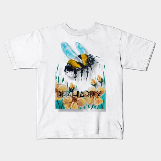 Bee Happy Kids T-Shirt by Marjansart 